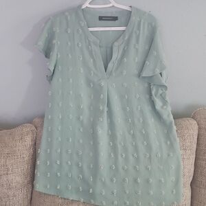 Mint Swiss Dot Ruffle Sleeve Blouse